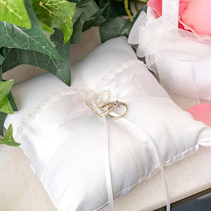 Wedding Ring Pillow Pearl & Diamante White (20x20cmH)