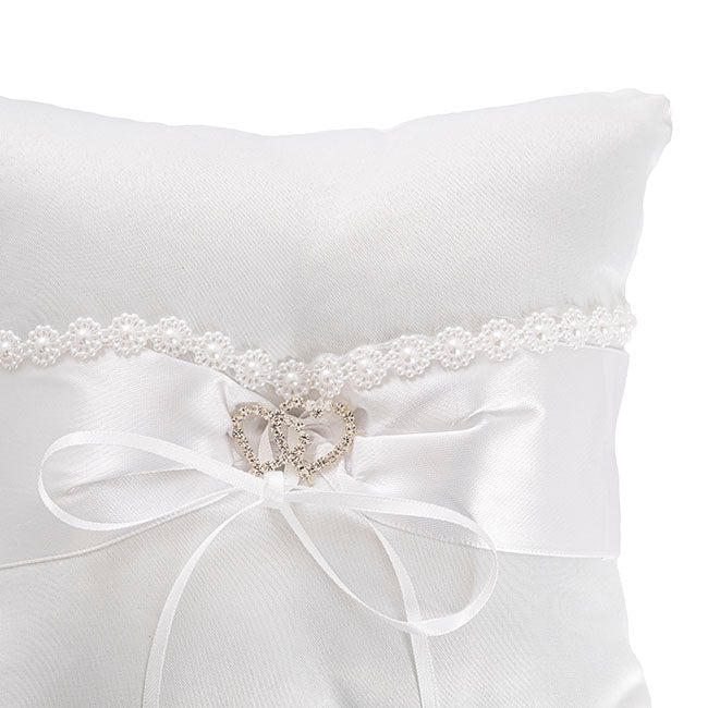 Wedding Ring Pillow Pearl & Diamante White (20x20cmH)