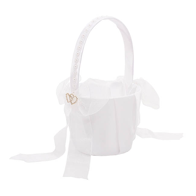 Organza Embellished Flower Girl Basket White (12.5cmDx22cmH)