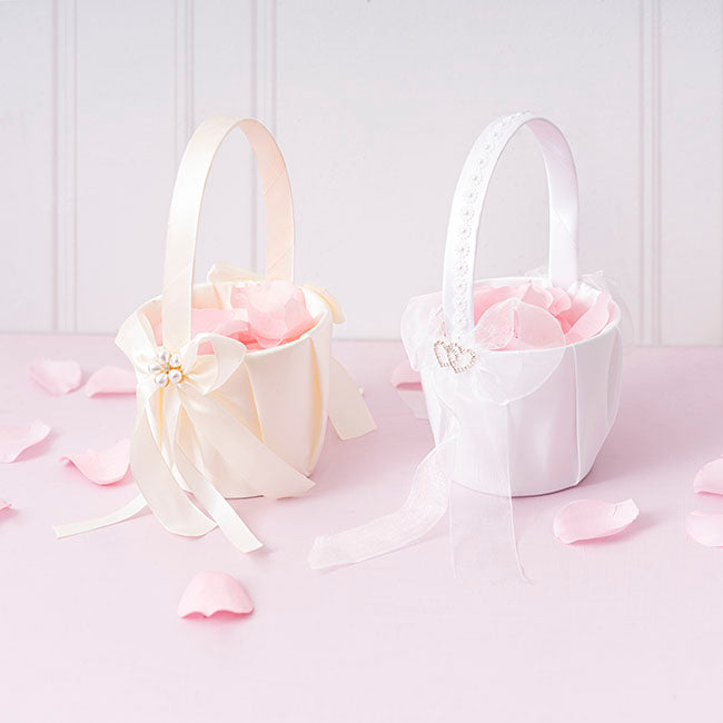 Organza Embellished Flower Girl Basket White (12.5cmDx22cmH)