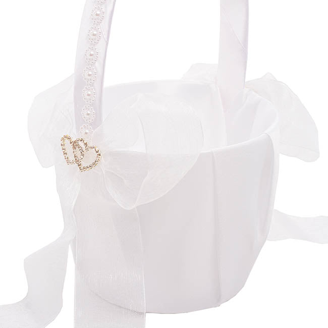 Organza Embellished Flower Girl Basket White (12.5cmDx22cmH)