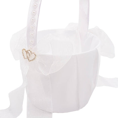Organza Embellished Flower Girl Basket White (12.5cmDx22cmH)