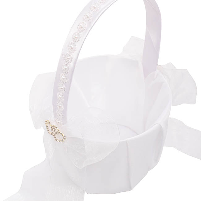 Organza Embellished Flower Girl Basket White (12.5cmDx22cmH)