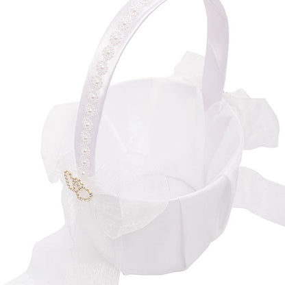 Organza Embellished Flower Girl Basket White (12.5cmDx22cmH)