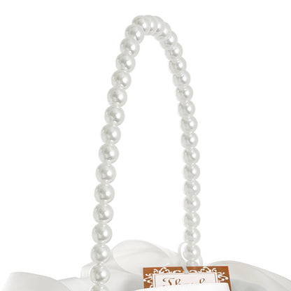 Flower Girl Basket with Bow White (12.5cmDx22cmH)