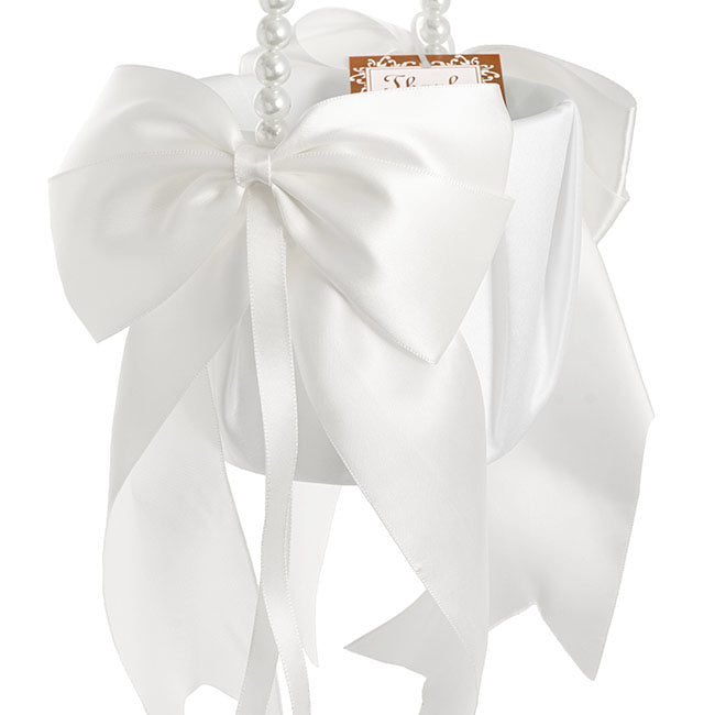 Flower Girl Basket with Bow White (12.5cmDx22cmH)