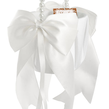 Flower Girl Basket with Bow White (12.5cmDx22cmH)