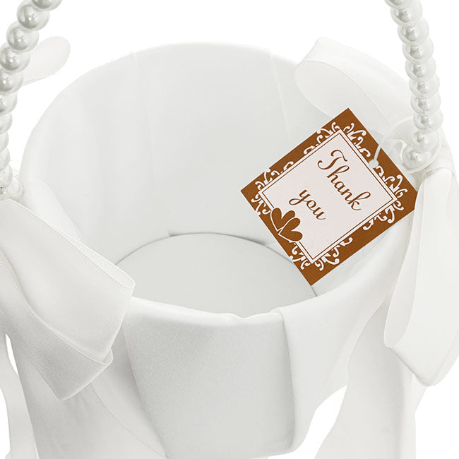 Flower Girl Basket with Bow White (12.5cmDx22cmH)
