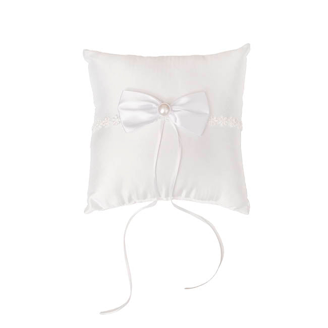 Wedding Ring Pillow w Bow White (20x20cmH)
