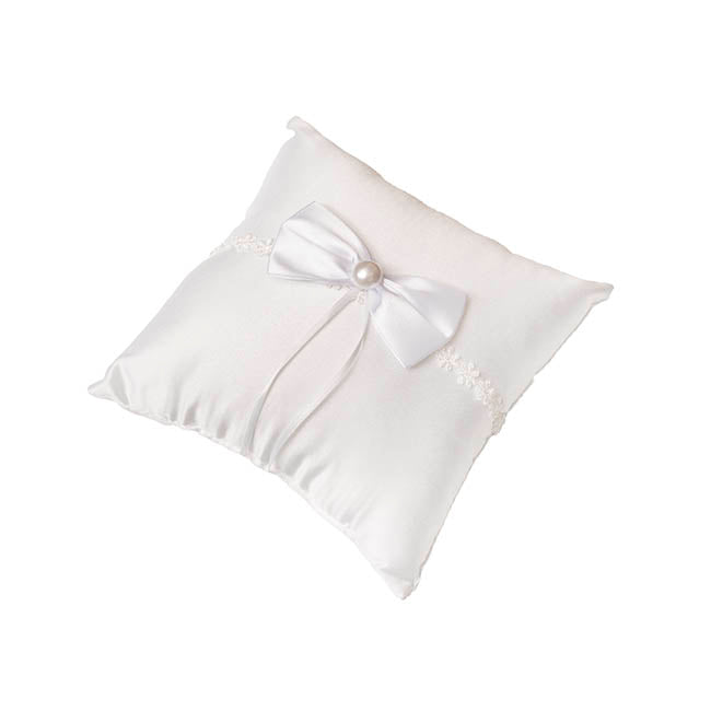 Wedding Ring Pillow w Bow White (20x20cmH)