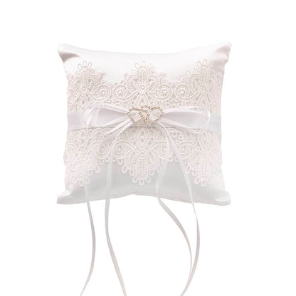 Wedding Ring Pillow w Lace Diamante Heart White (15x15cmH)