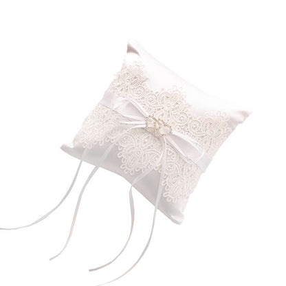 Wedding Ring Pillow w Lace Diamante Heart White (15x15cmH)