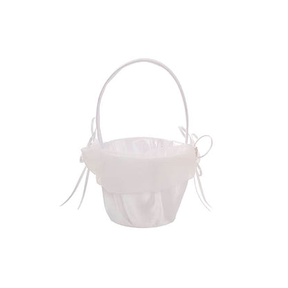 Flower Girl Basket w Heart Diamante White (12.5cmDx22cmH)