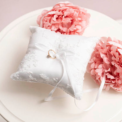 Wedding Ring Pillow w Lace White (15x15cmH)
