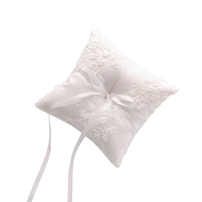 Wedding Ring Pillow w Lace White (15x15cmH)