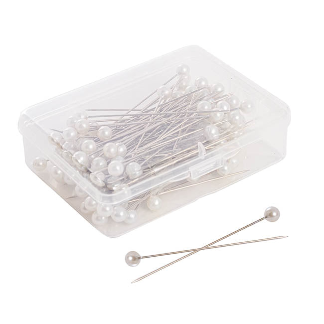Pearl Pins Round Head Bulk 100 Pack Cream (6mmx6.5cmH)