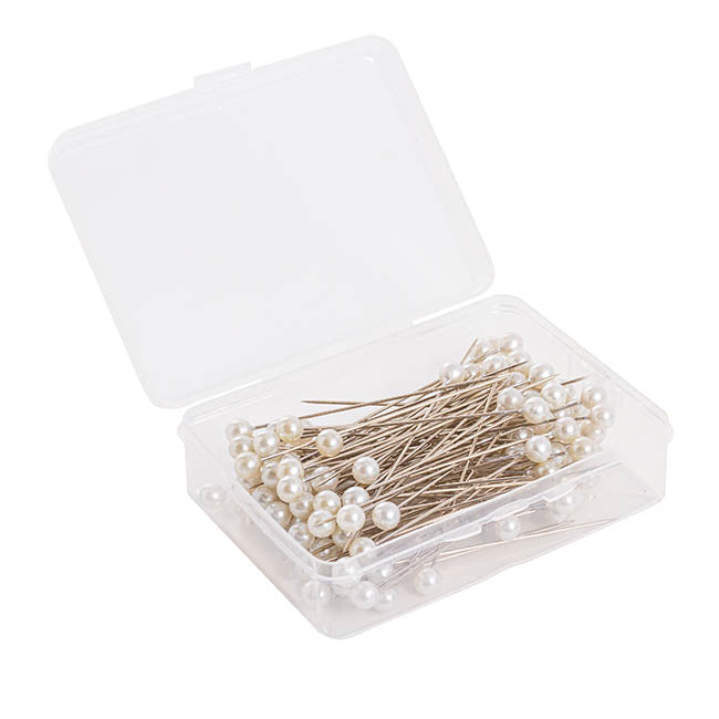 Pearl Pins Round Head Bulk 100 Pack Cream (6mmx6.5cmH)