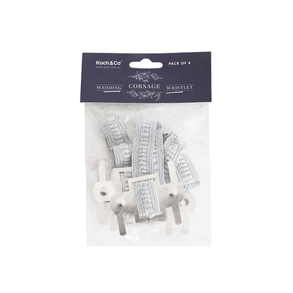 Corsage Wrist Bracelet Elastic Wristlets Pack4 Silver (8cmL)