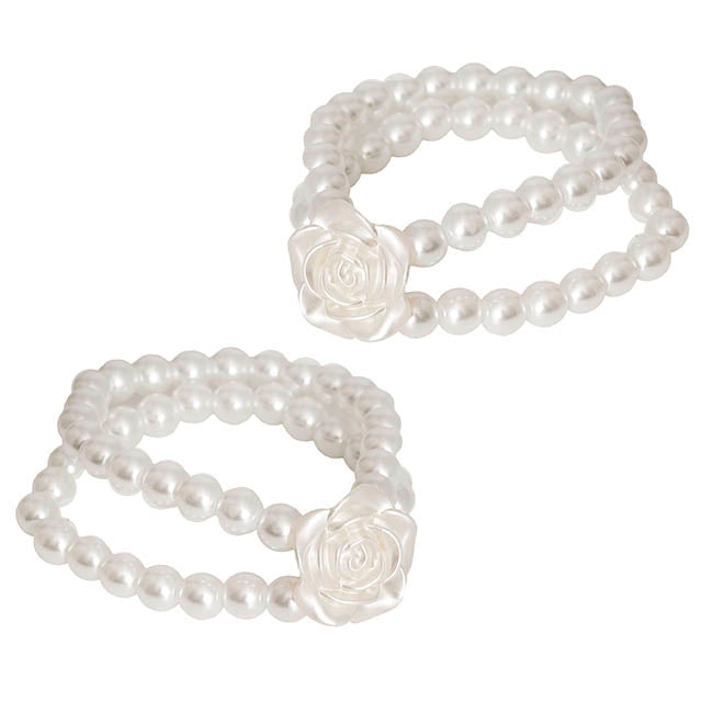 Rose Corsage Wrist Bracelet Pack 2 White (9cmL)