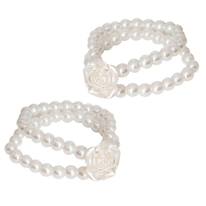 Rose Corsage Wrist Bracelet Pack 2 White (9cmL)