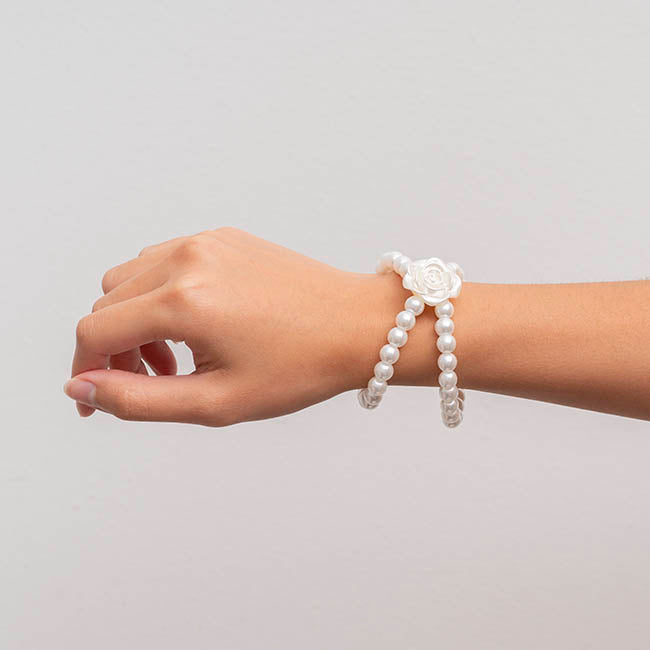 Rose Corsage Wrist Bracelet Pack 2 White (9cmL)