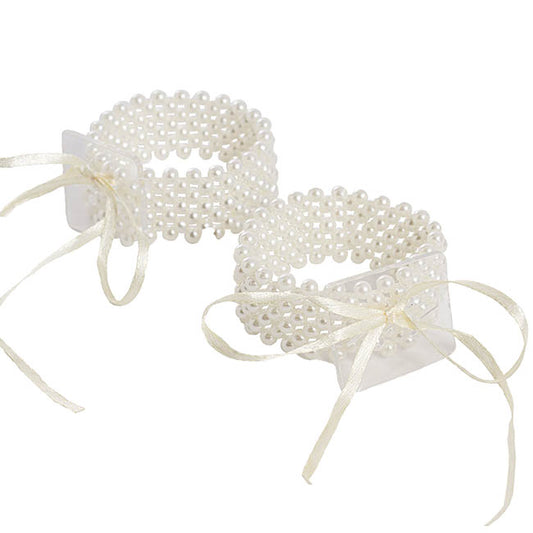 Corsage Pearl Wrist Bracelet w Ribbon Pack 2 (8cmLx2.5cmH)