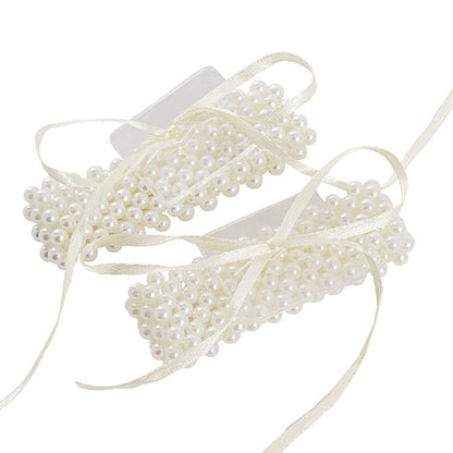 Corsage Pearl Wrist Bracelet w Ribbon Pack 2 (8cmLx2.5cmH)