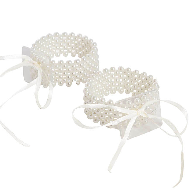 Corsage Pearl Bracelet w Ribbon Pack 2 White (8cmLx2.5cmH)