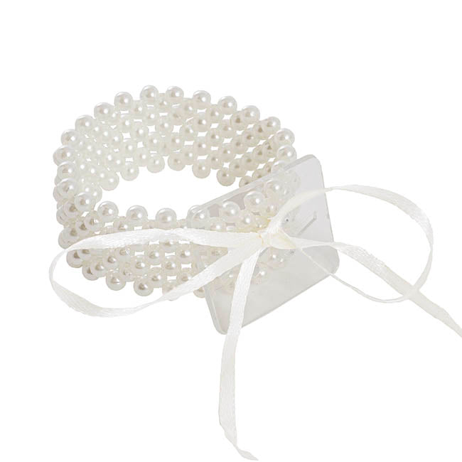 Corsage Pearl Bracelet w Ribbon Pack 2 White (8cmLx2.5cmH)
