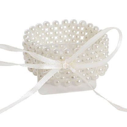 Corsage Pearl Bracelet w Ribbon Pack 2 White (8cmLx2.5cmH)