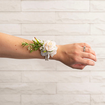 Rose & Baby's Breath Corsage Bracelet Pack 2 Beige (12cmH)