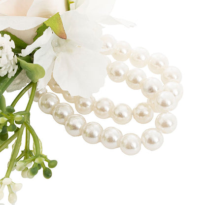 Rose & Baby's Breath Corsage Bracelet Pack 2 Beige (12cmH)