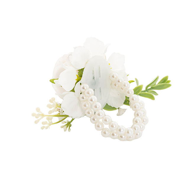 Rose & Baby's Breath Corsage Bracelet Pack 2 Beige (12cmH)