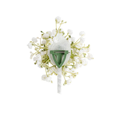Rose & Baby's Breath Boutonniere Pack 2 White (13cmH)