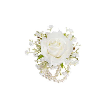 Rose & Baby's Breath Corsage Bracelet Pack 2 White (12cmH)
