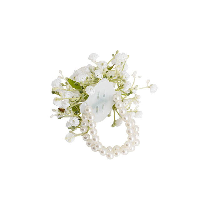 Rose & Baby's Breath Corsage Bracelet Pack 2 White (12cmH)