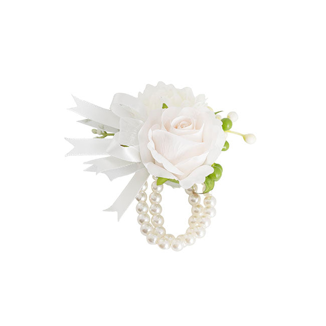 Mixed Flower Pearl Corsage Bracelet Pack 2 White (12cmH)