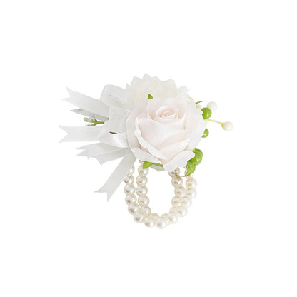 Mixed Flower Pearl Corsage Bracelet Pack 2 White (12cmH)