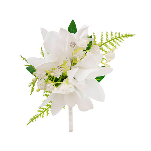 Real Touch Orchid Corsage Boutonniere in Box White (13cmH)