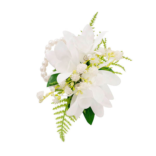 Real Touch Orchid Corsage Bracelet in Box White (12cmH)