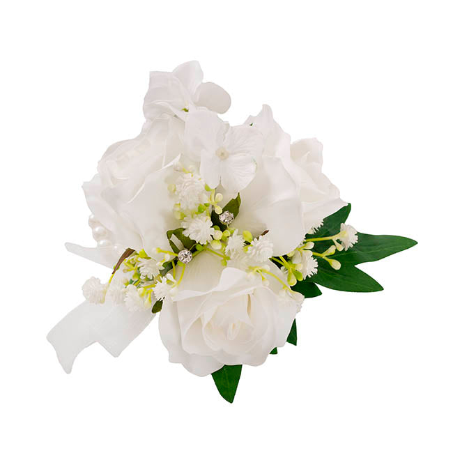 Real Touch Rose Corsage Bracelet in Box White (12cmH)