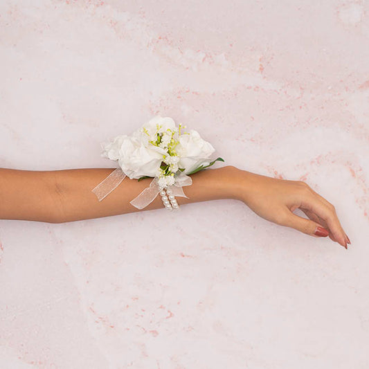 Real Touch Rose Corsage Bracelet in Box White (12cmH)