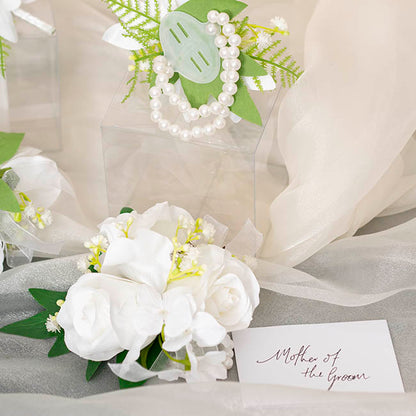 Real Touch Rose Corsage Bracelet in Box White (12cmH)