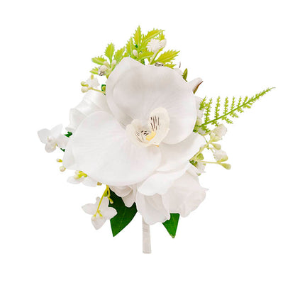 Real Touch Orchid & Rose Boutonniere in Box White (13cmH)
