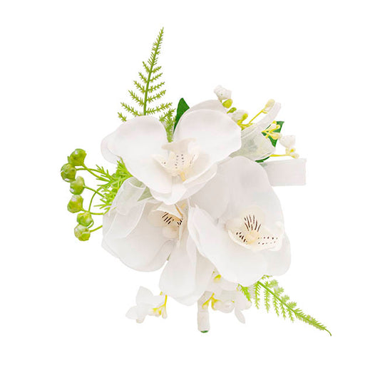 Real Touch Orchid x 3 Head Boutonniere in Box White (13cmH)
