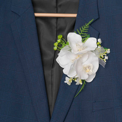 Real Touch Orchid x 3 Head Boutonniere in Box White (13cmH)