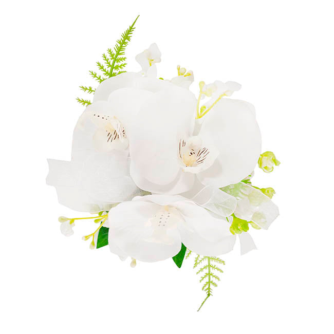 Real Touch Orchid x 3 Head Bracelet in Box White (12cmH)