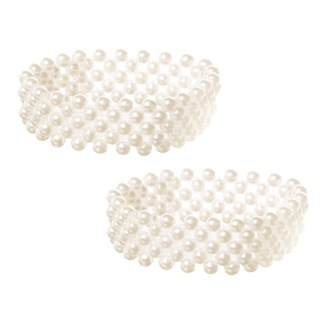 Corsage Wrist Bracelet Pearl Bead x 5 Strand Pack 2 White