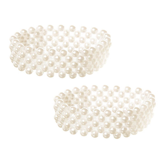 Corsage Wrist Bracelet Pearl Bead x 5 Strand Pack 2 White