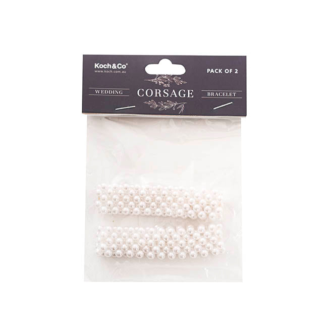 Corsage Wrist Bracelet Pearl Bead x 5 Strand Pack 2 White